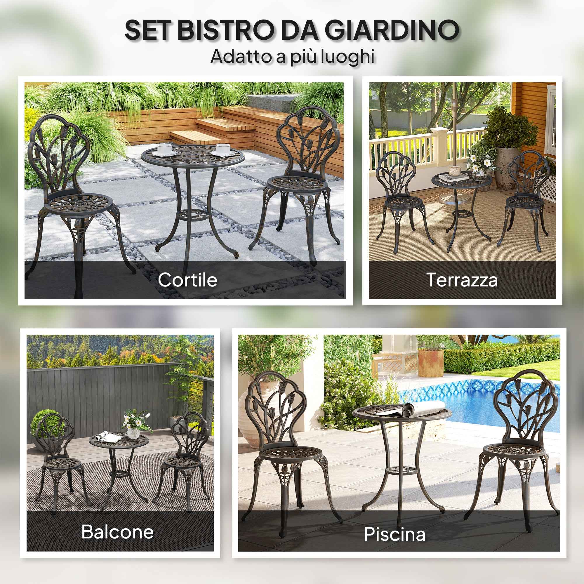 Outsunny 3-Piece Outdoor Set with 2 Garden Chairs and Round Table with Umbrella Hole, Bronze