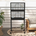 Bird Cage in Steel and PP, Stacked Design with Perches, Swings and Ladders, 77x46x164 cm, Black