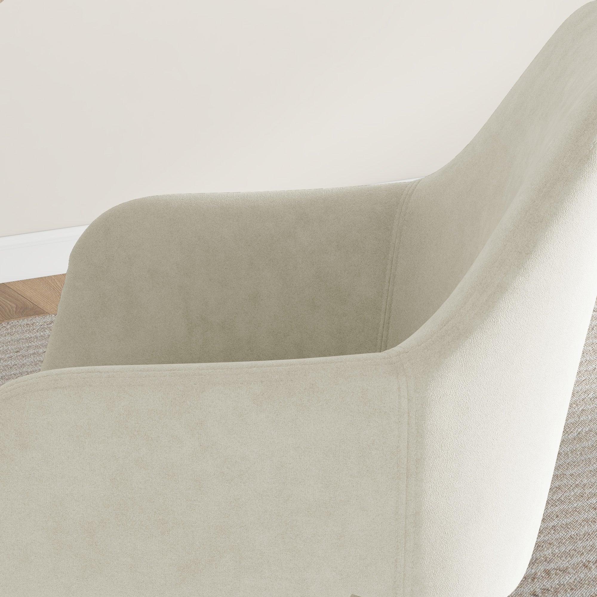 Set of 2 Nordic Dining Chairs Padded with Curved Armrests in Velvet Effect Fabric, 54x57x80 cm, Cream