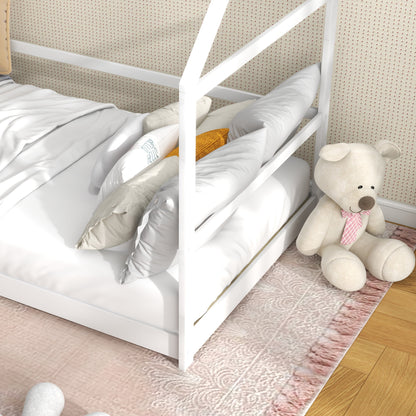 Children's House Bed with Safety Barriers, Age 3-8 Years, 196x97. 5x135cm, White