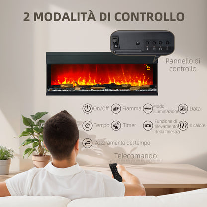 Built-in and Wall Electric Fireplace 1800W with Adjustable LED Colored Flames, Temperature up to 40°C, Black