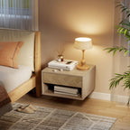 HOMCOM Set of 2 Modern Floating Bedside Tables with Drawer and Open Compartment, 37x32x21 cm, Natural Wood