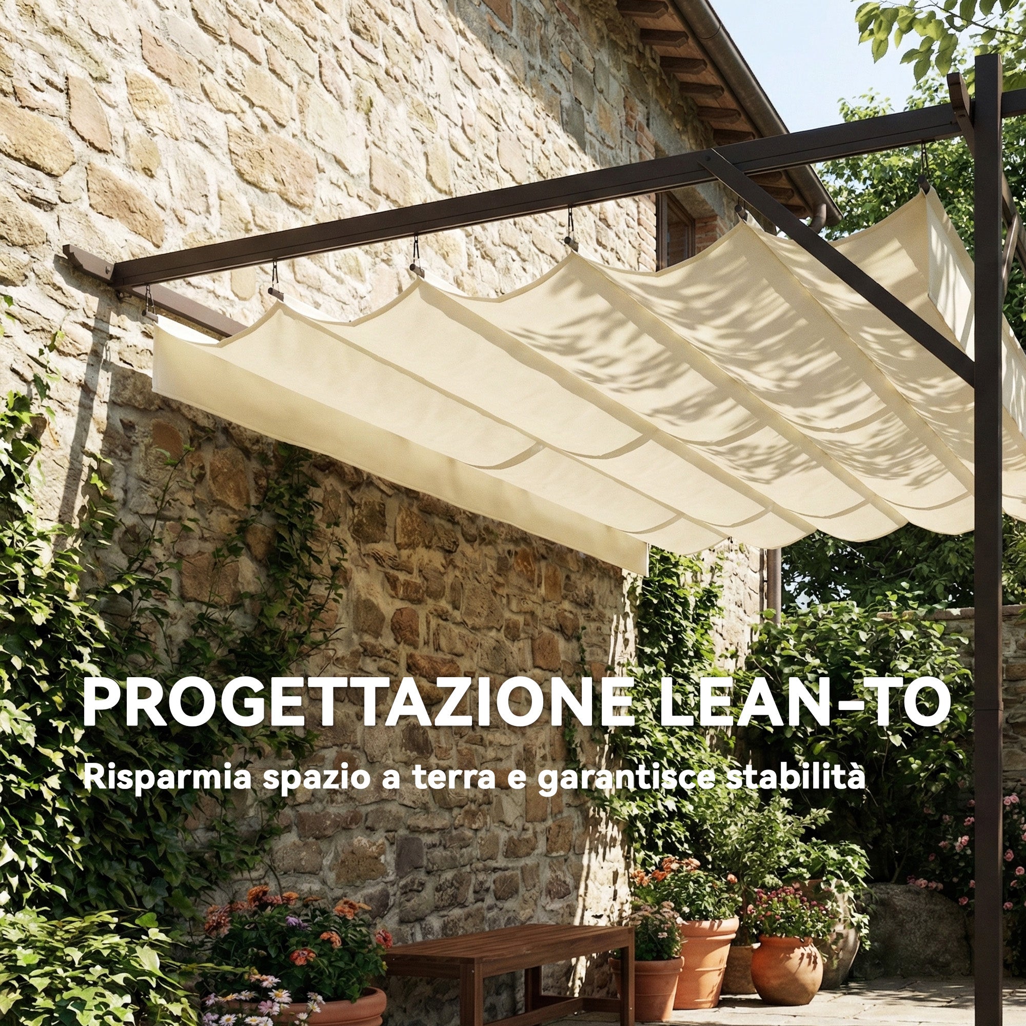 Outsunny Gazebo Pergola 3x3 m with Sliding Roof and Drainage Holes, Cream