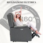 Reclining Chair with Footrest, in Linen Effect Fabric, Wood and Metal, 77x91x106 cm, Dark Grey