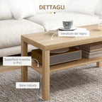 Rectangular Coffee Table with Large Shelf, 90×45×44.5 cm, Natural Wood