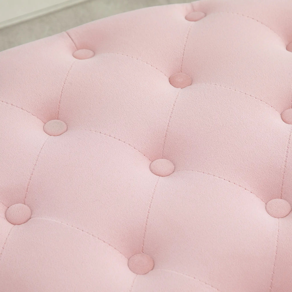 Oval Storage Ottoman Padded and Quilted Velvet, 71x52x42cm, Pink