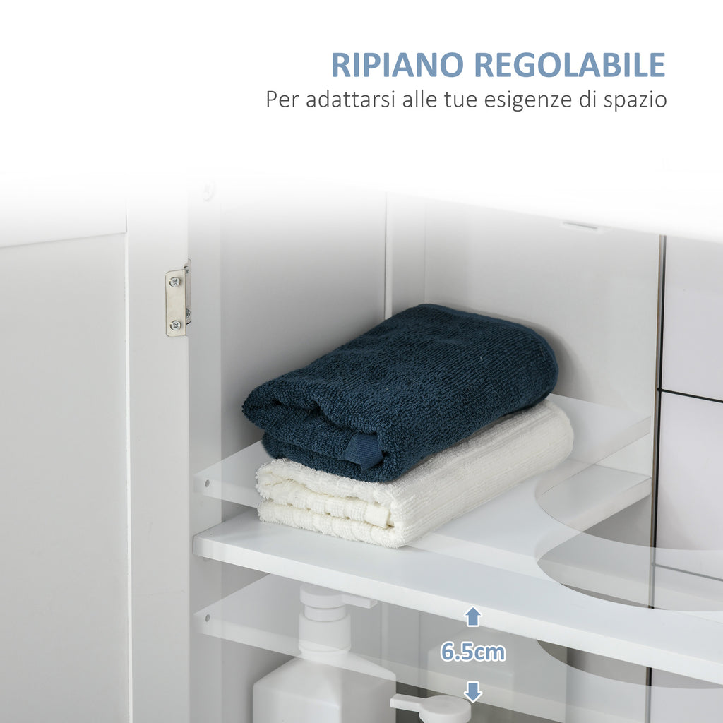 2-Door Vanity Unit with Adjustable Shelf and U-Cut, 60x30x60 cm, White