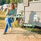 Outsunny Bistro Garden Set: Round Table and Folding Chairs for 2, Light Green.