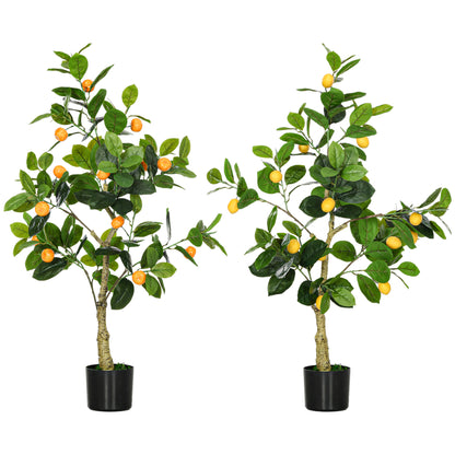 Set of 2 Artificial Lemon and Orange Plants 120cm High for Indoors with Pot