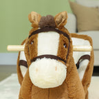 Rocking Horse for Babies 18-36 Months with Sounds, Wooden Base and Safety Belt, Brown