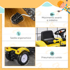 Pedal Excavator for Kids from 3 Years with Front Loader and Steering Wheel, Yellow