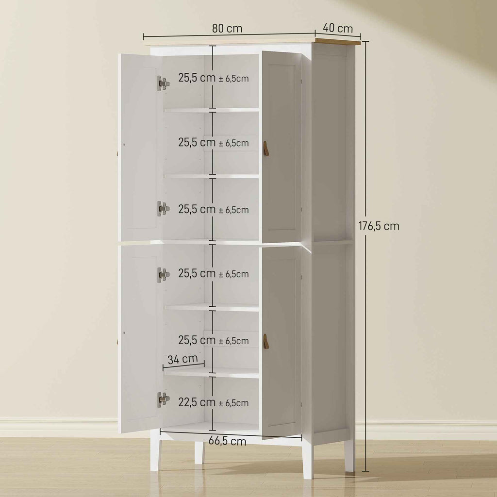 HOMCOM 177cm Tall Kitchen Sideboard, Kitchen Cabinet with LED Light, 3-Color Dimmable, Adjustable Shelves, White