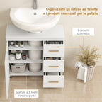 Under Sink Cabinet with U-Shaped Cutout, Cabinet with 3 Drawers, Soft-Close, 70x30x65 cm, White