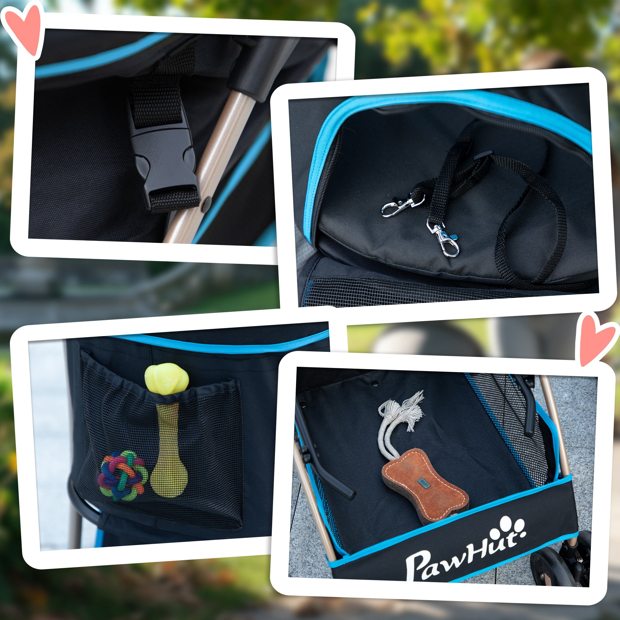 Convertible Dog Stroller with 2 Leashes and Cushion, in Steel and Polyester, 82x49.5x98 cm, Light Blue and Black