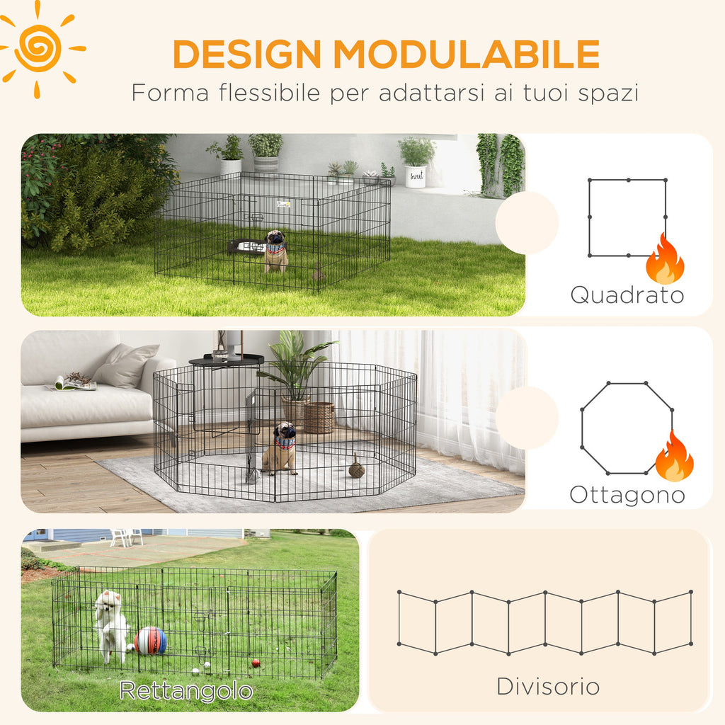 Indoor and Outdoor Dog Playpen with 8 Mesh Panels and Door, 61 x 61cm, Black