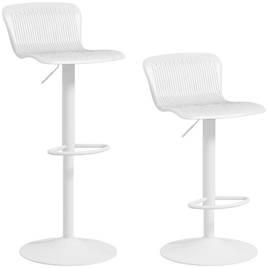 Set of 2 Bar Stools with Backrest, Swivel and Height-Adjustable, Polypropylene, White