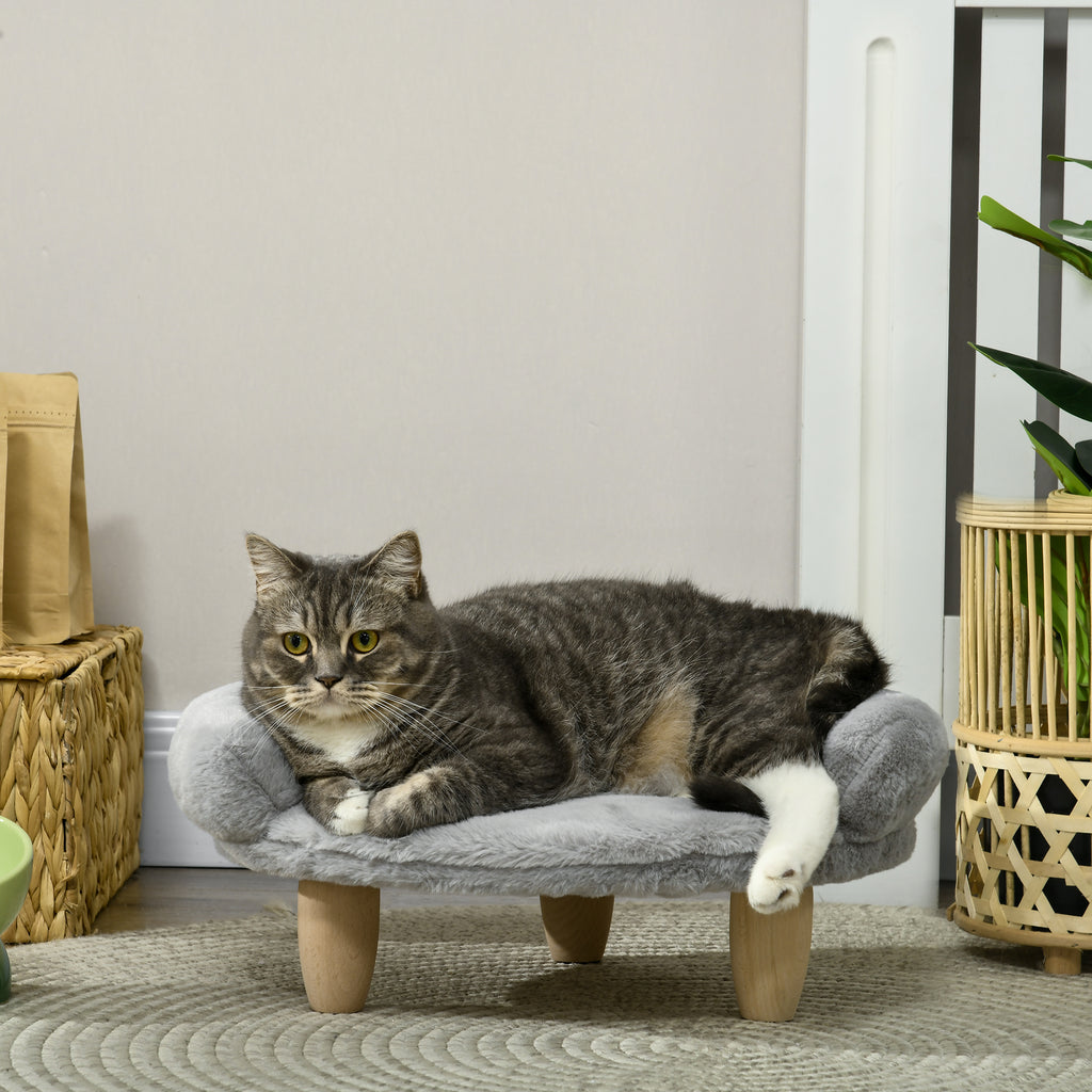 Plush Dog and Cat Sofa Bed with Removable Backrest, 47x40x20 cm, Grey