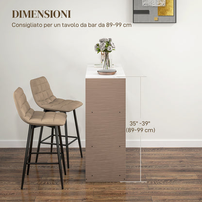 Set of 2 Nordic Style Kitchen Stools in Velvet and Metal Effect Fabric, 45x47x84 cm, Brown