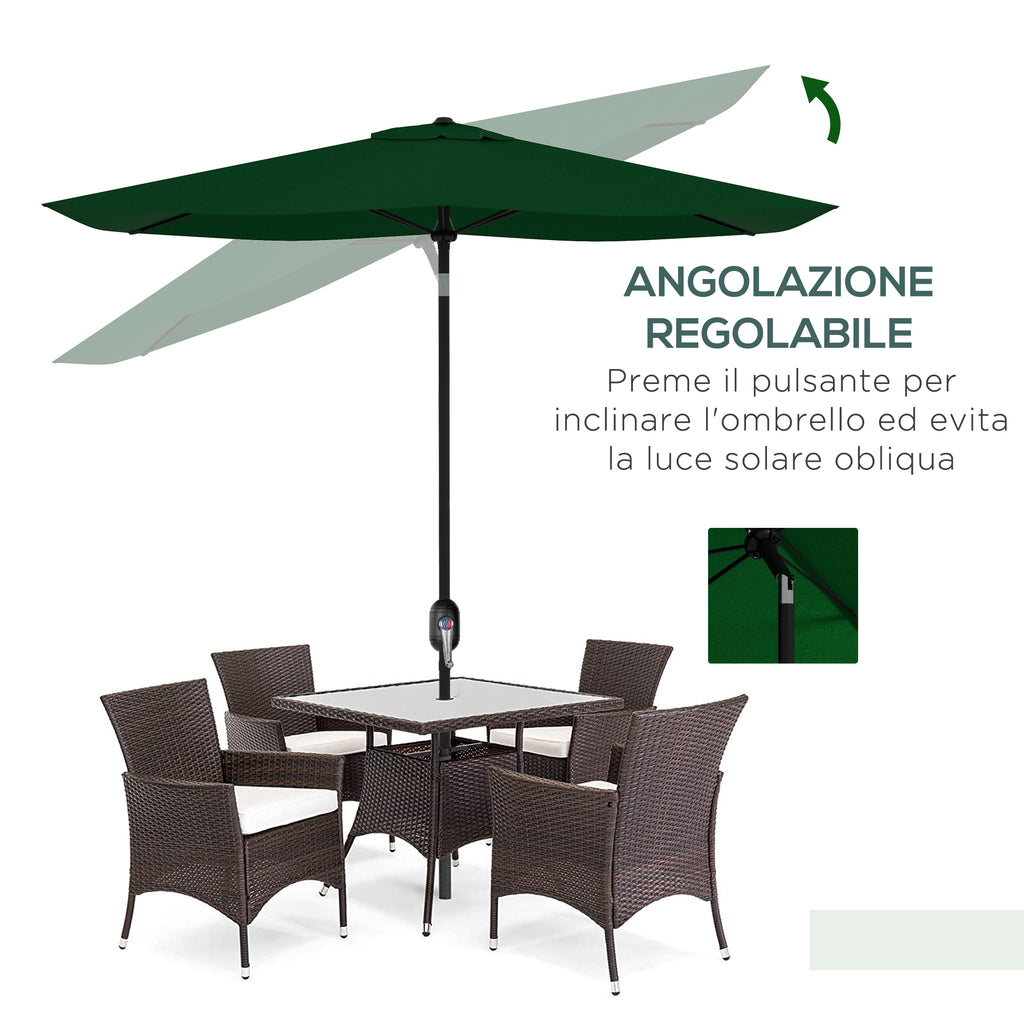Outsunny 2x3m Rectangular Garden Umbrella with Crank Opening, Green