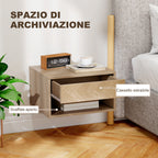 HOMCOM Set of 2 Modern Floating Bedside Tables with Drawer and Open Compartment, 37x32x21 cm, Natural Wood