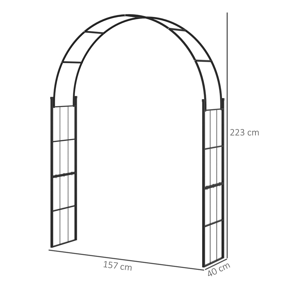 Outsunny Garden Arch for Climbing Plants and Decorations, Black Metal, 157x40x223cm