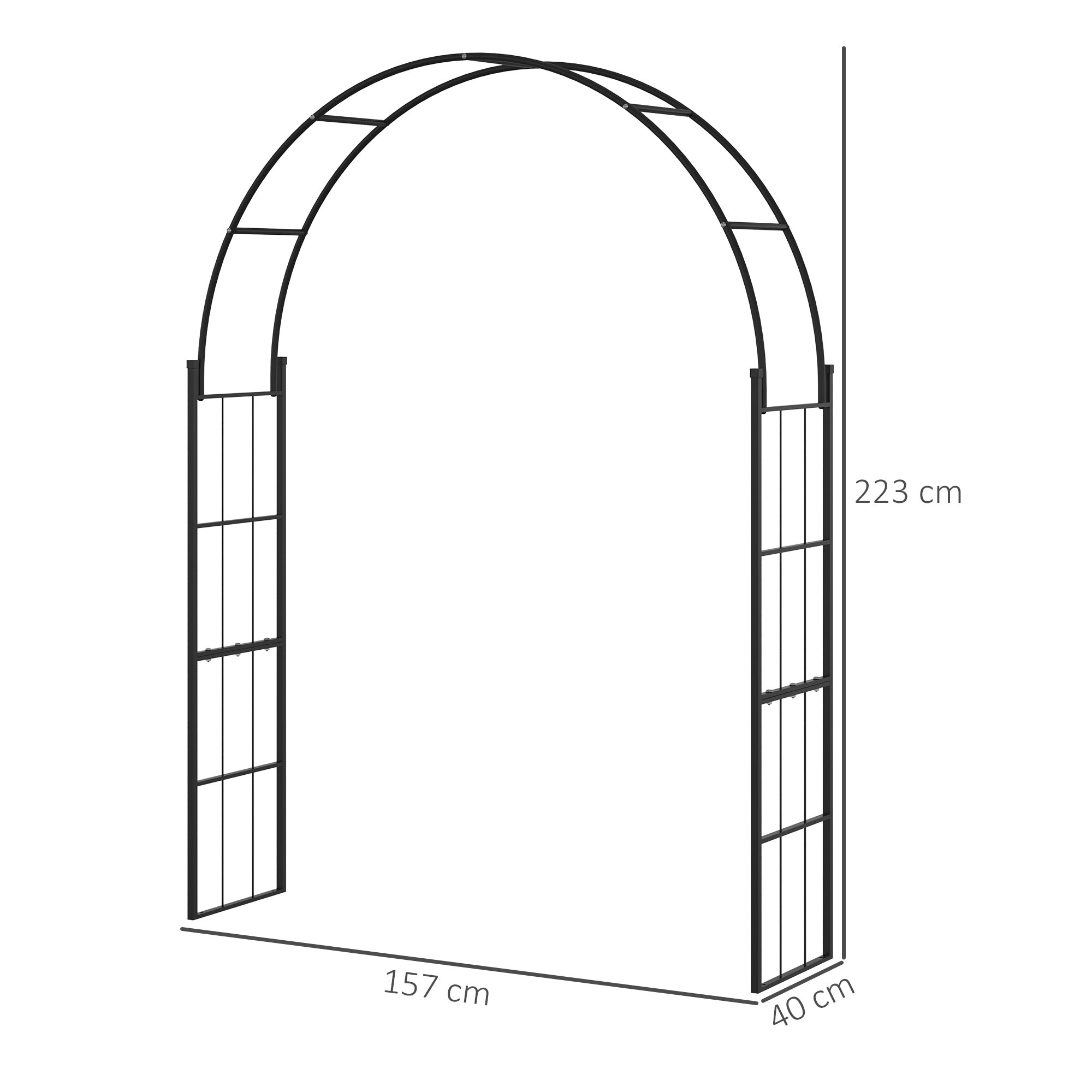 Outsunny Garden Arch for Climbing Plants and Decorations, Black Metal, 157x40x223cm