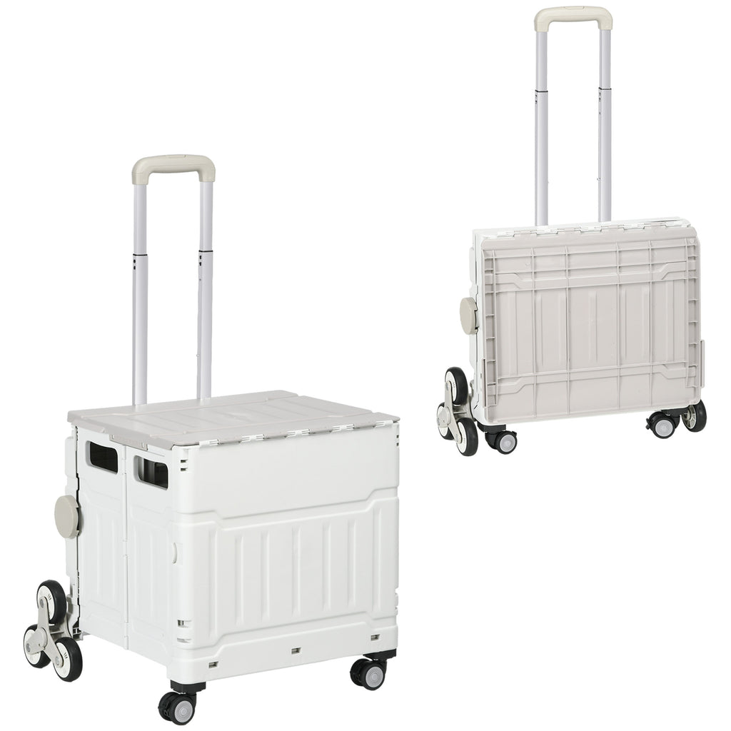 HOMCOM Folding Shopping Cart, Aluminum Trolley, Stair-Climbing Wheels, White