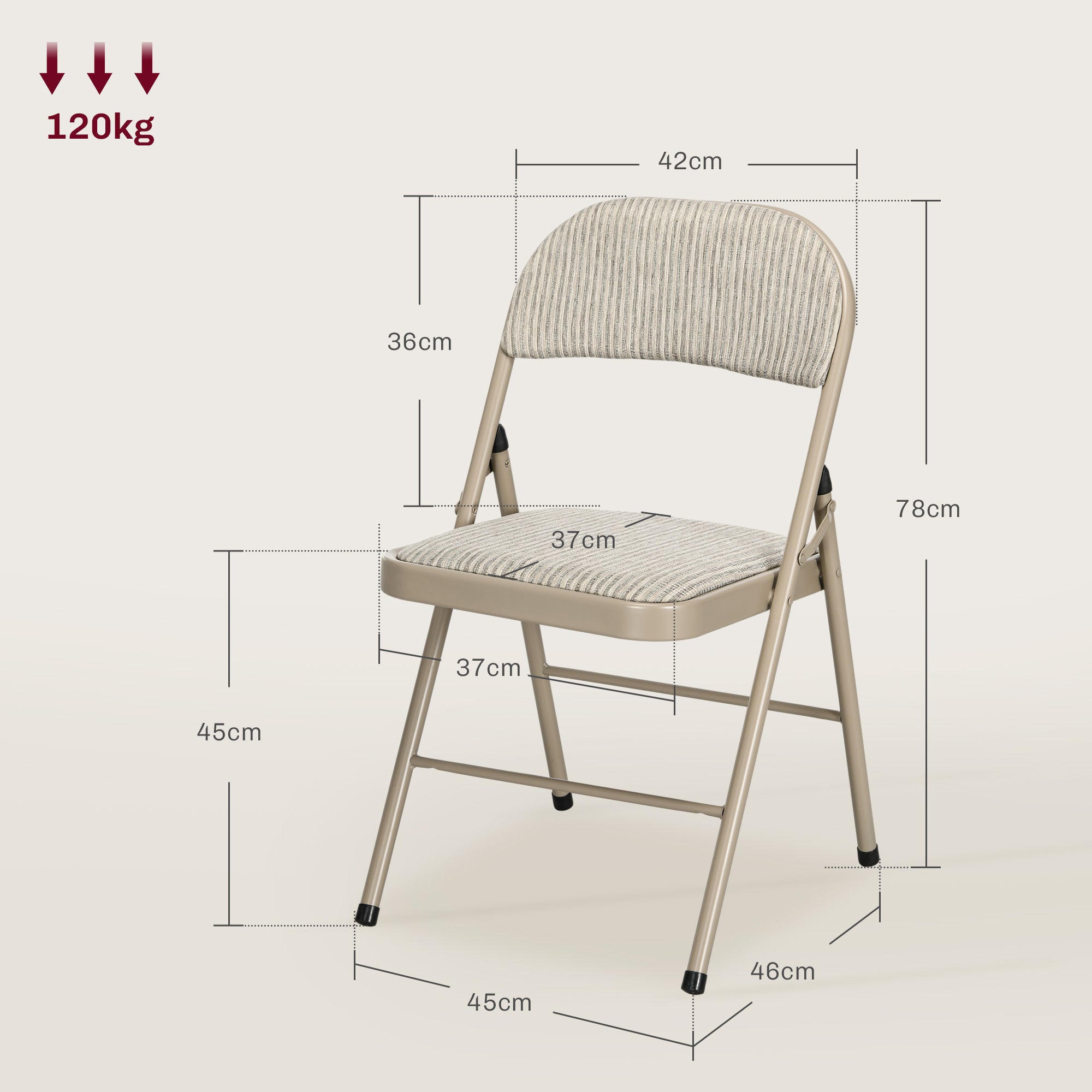 Set of 4 Folding Chairs with Upholstered Polyester Seat and Steel Frame, Beige