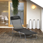 Outsunny Folding Garden Lounger with Reclining Backrest and Cushion, in Metal and Texteline, 182x56x28 cm, Black
