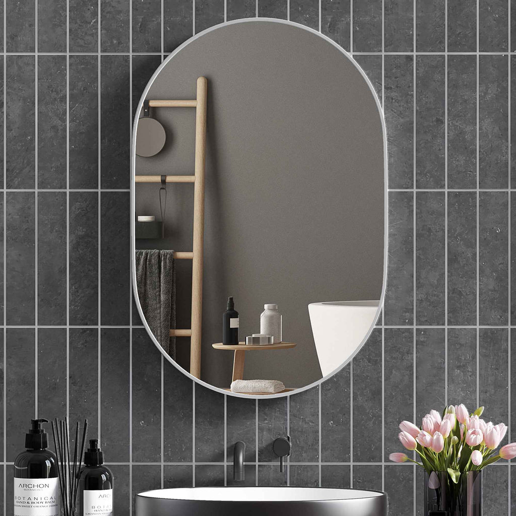 HOMCOM Oval Bathroom Mirror with Aluminum Frame, Vertical or Horizontal, 60x90 cm, Silver