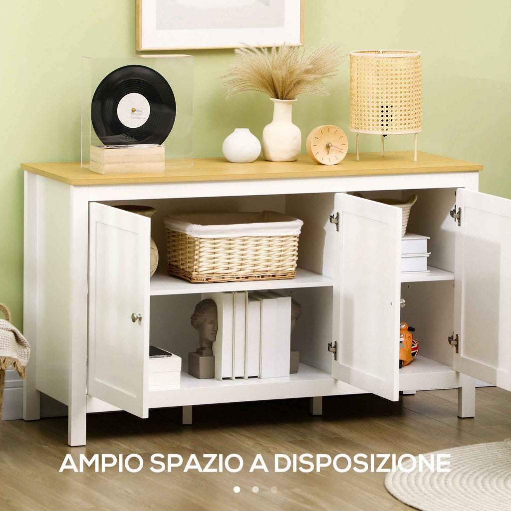 HOMCOM Storage Unit with 2 Cabinets and 2 Adjustable Shelves at 3 Heights, 120x40x70 cm, White and Wood Color