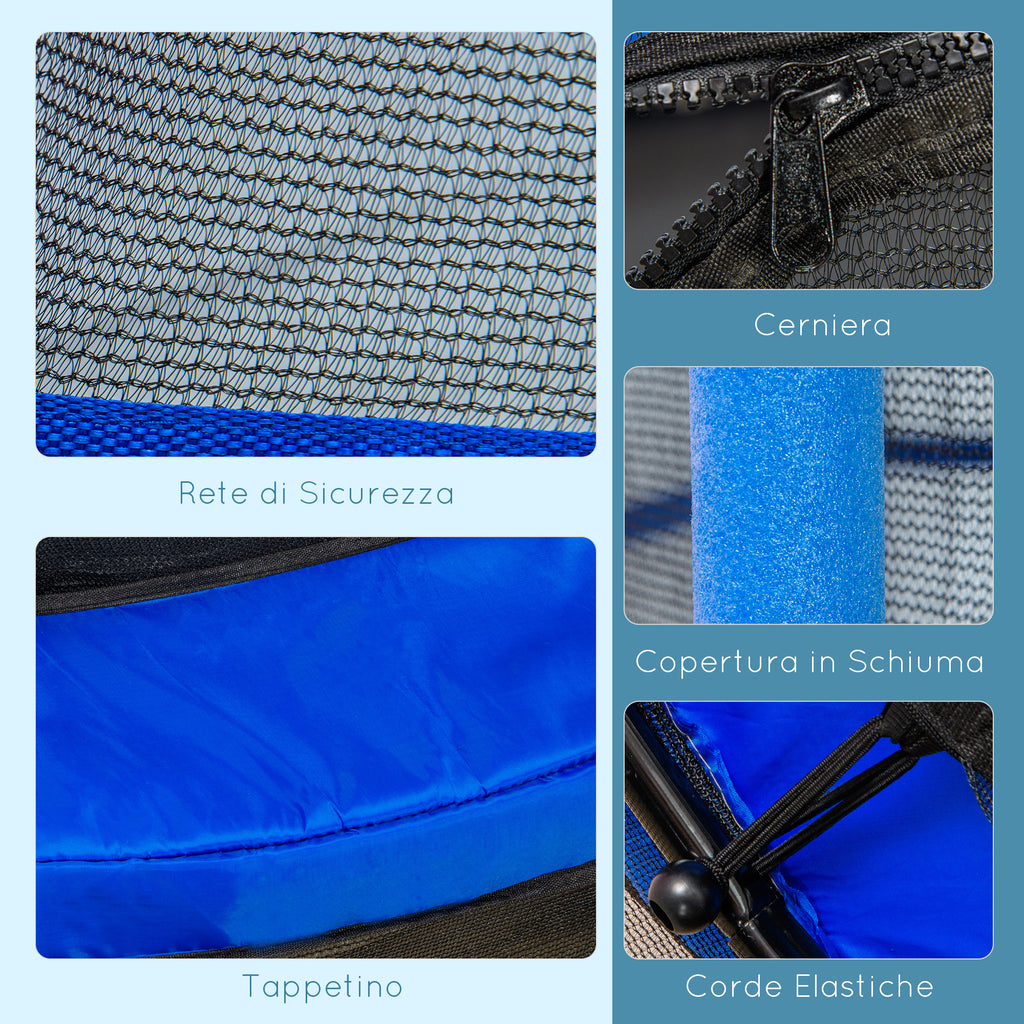 Children's Trampoline with Safety Net and Padded Poles Ages 3-10 Years, Ø140 x 190 cm, Blue