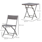 3-Piece Folding Garden Set, PE Rattan and Metal, 2 Chairs and Coffee Table, UV Protection, Balcony Furniture Set, for Patio and Backyard, Black