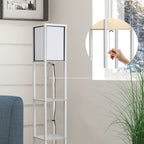 40W Floor Lamp with 3 Shelves and Foot Switch, Made of Wood and Acrylic, 26x26x160 cm, White