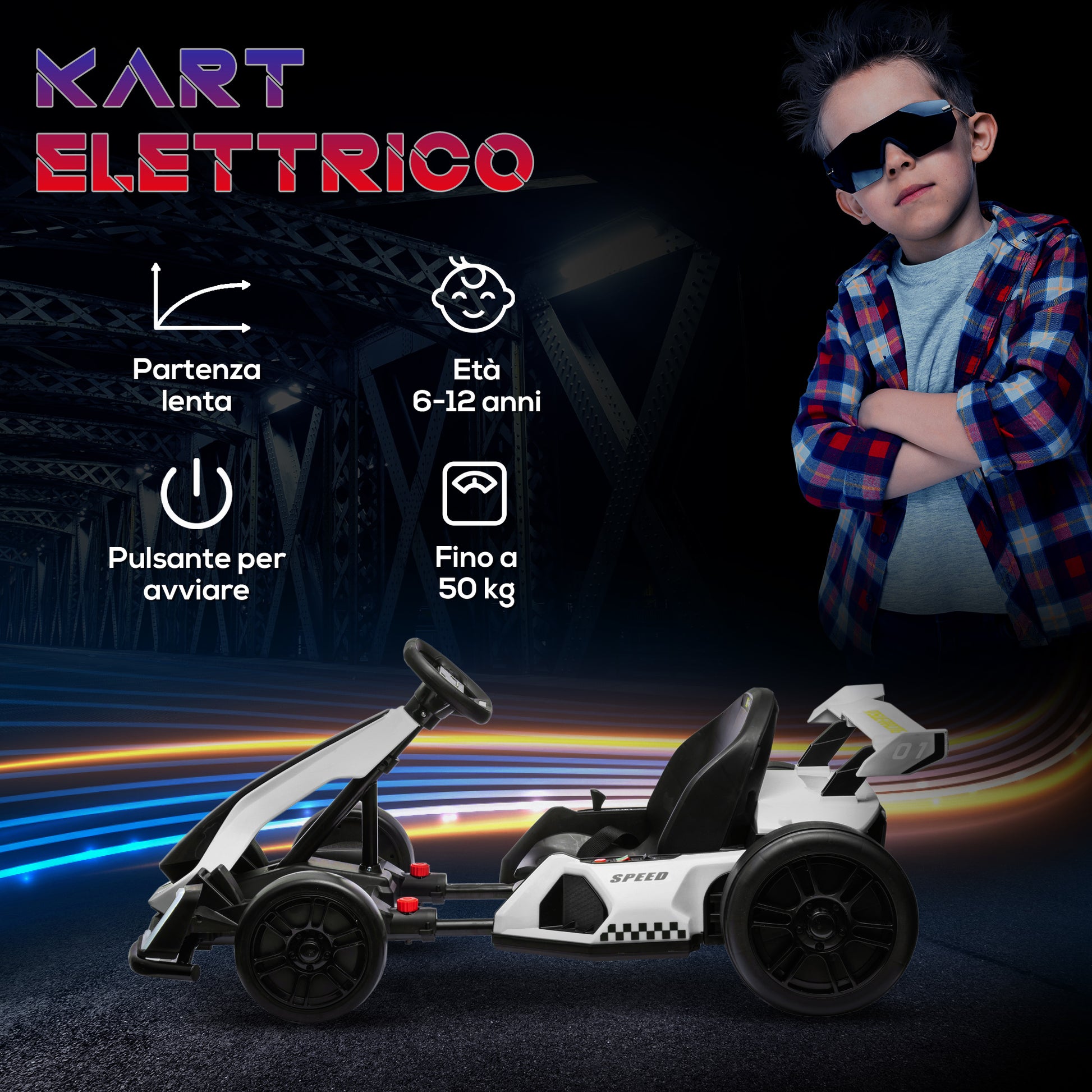 Homcom GO Electric Kart for children 6-12 years 24v 12km/h with adjustable seat, white - Borgè