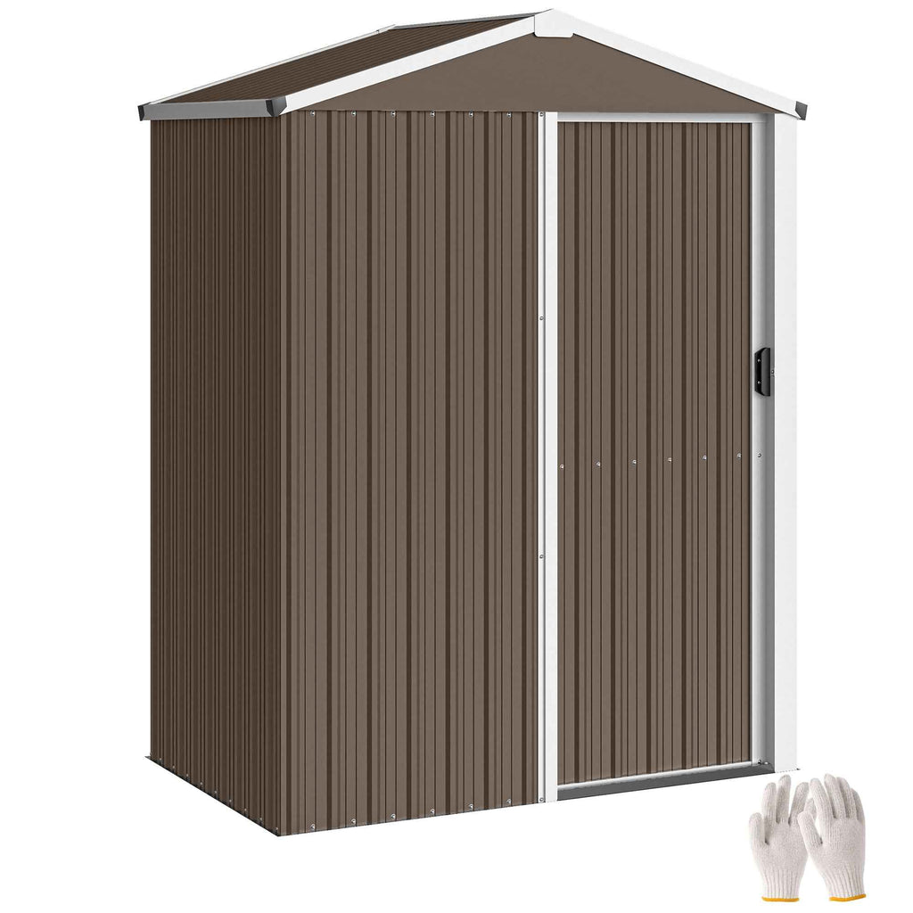 Outsunny 1.1m² Steel Garden Shed with Lockable Sliding Door, 136x87x179cm, Brown