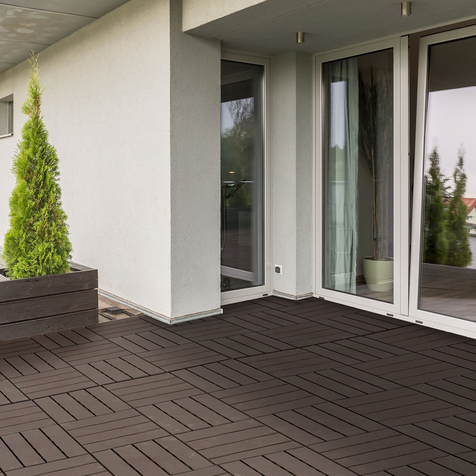Outsunny Set of 9 Interlocking Terrace Tiles, Non-Slip PP Floor Tiles (30x30x2cm), Area: 0.81 m², Brown