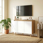 HOMCOM Modern 3-Door Sideboard with 3 Adjustable Shelves and 5 Wooden Legs, 107x35x76.5 cm, White and Oak