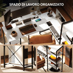 Corner Desk with Electrical & USB Outlet, Shelf & Monitor Stand, Black & White