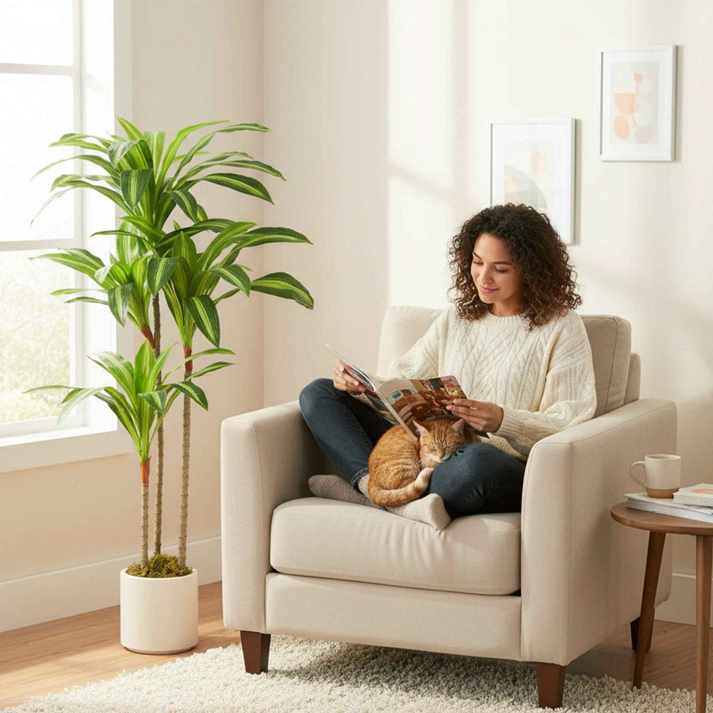 HOMCOM Artificial Green Dracaena Plant in PEVA and Wood with PP and Cement Container Pot, 60x40x120 cm