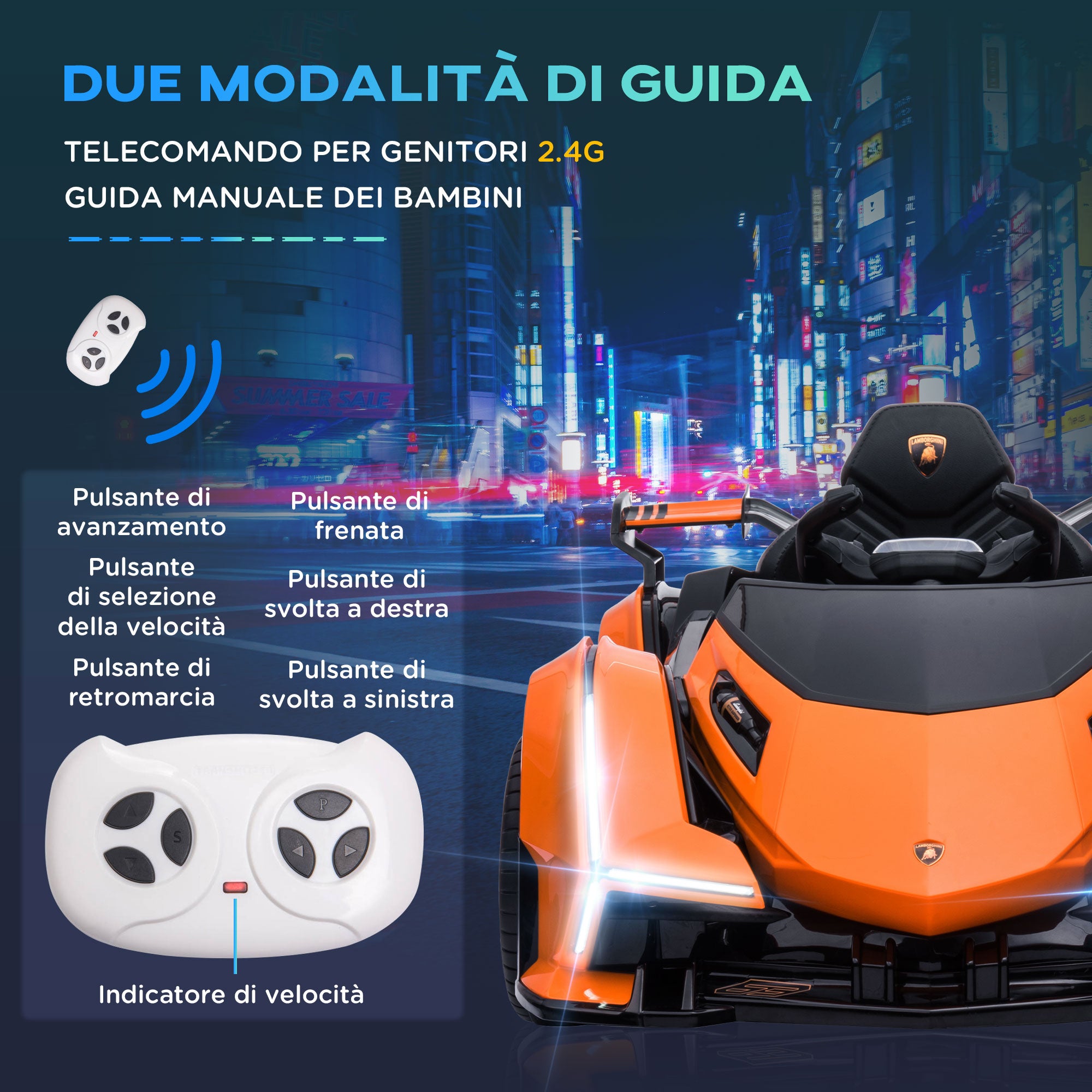 Homcom electric car for children Lamborghini with remote control, LED headlights and music, age 3+ years, orange - Borgè