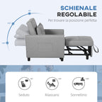 Single Reclining Armchair Bed on 3 Levels with Extra Cushion, 69x82x85cm, Light Grey