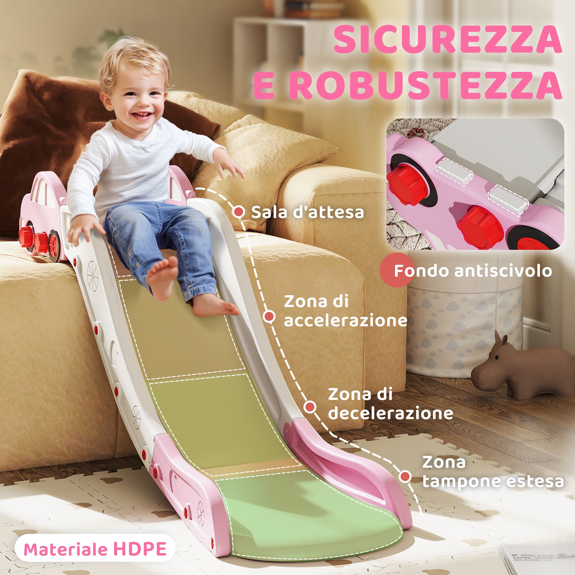 AIYAPLAY HDPE Baby Slide with Built-in Cushioning Zone, for Sofas, Beds, Ages 18-48 Months, Pink
