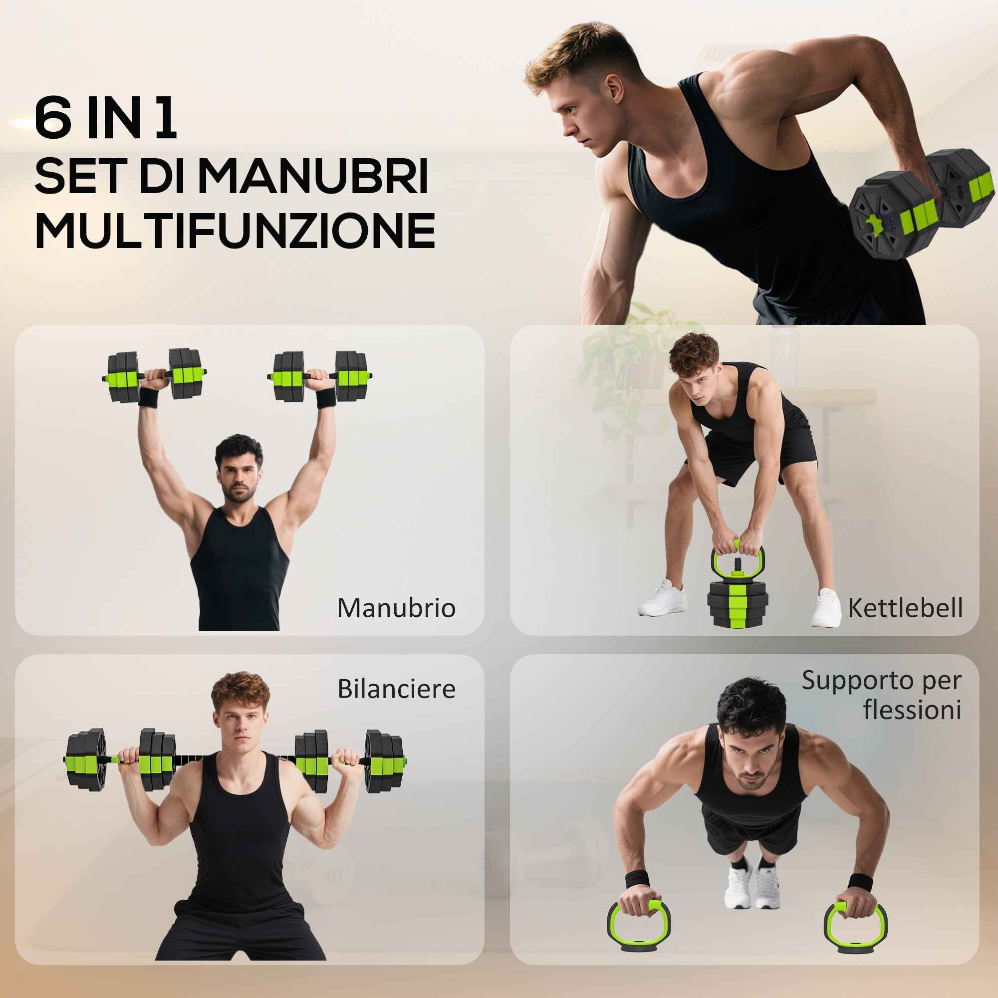 SPORTNOW 6-in-1 Multifunction Gym Weight Set, 25kg Total, Made of Plastic and Sand, 125x18x18 cm, Green