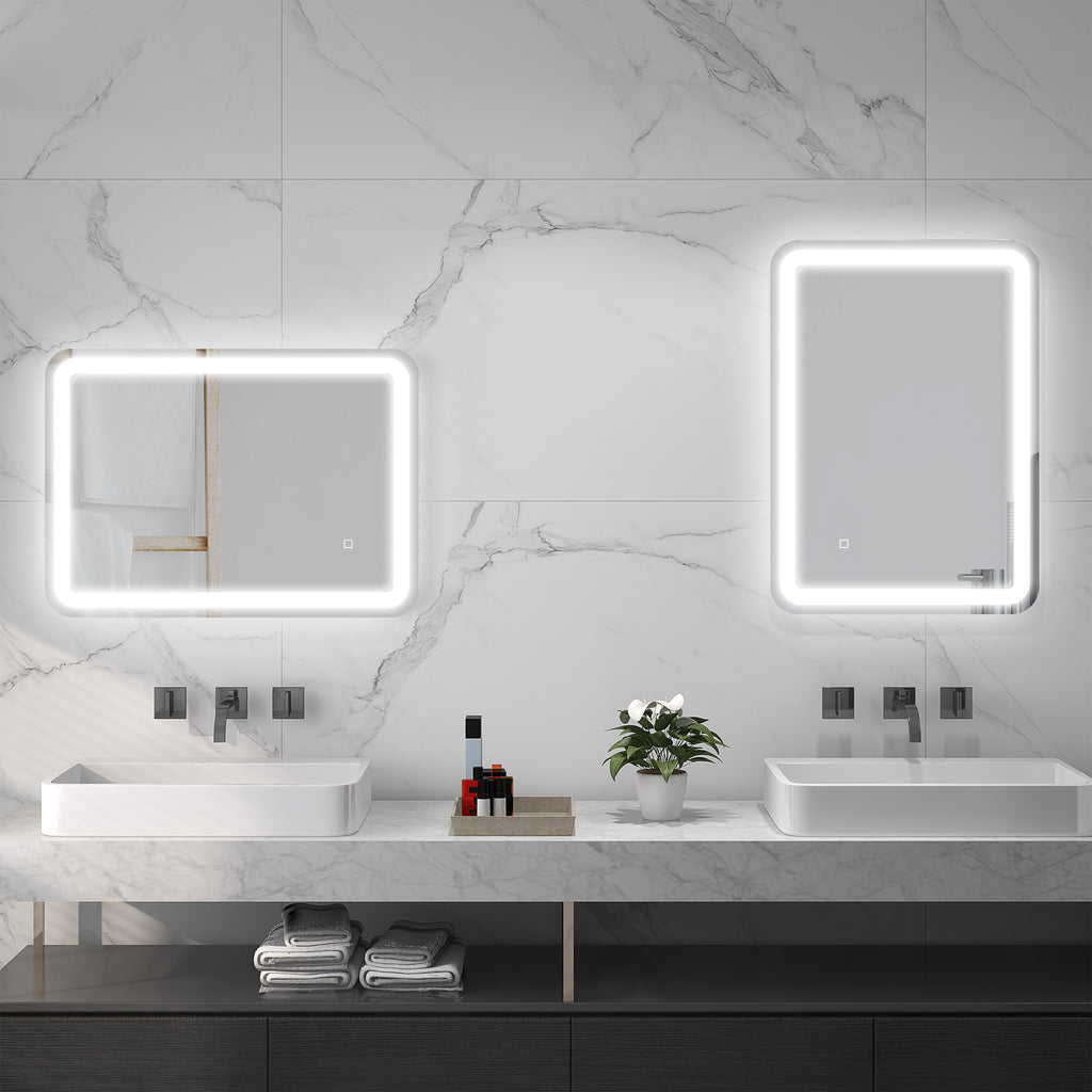 Bathroom Mirror with Touch Switch, LED Light with 3 Temperatures and Anti-fog, 70x50cm