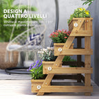 4 Tier Raised Planter with Drainage Holes and Non-Woven Fabric, Fir Wood, 75x57x60.5 cm