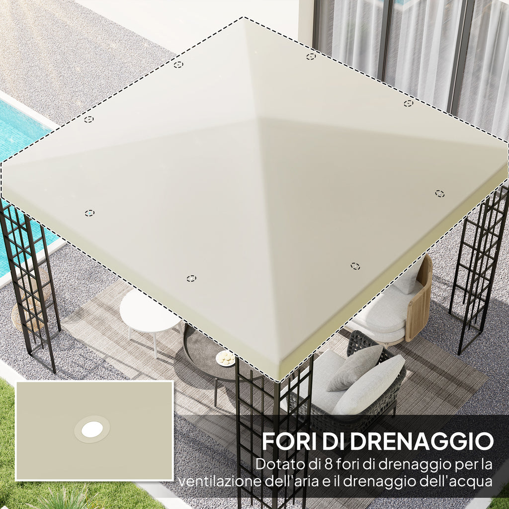 3x3m 600D Oxford Fabric Garden Gazebo Cover with Drainage Holes, Cream White
