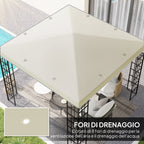 3x3m 600D Oxford Fabric Garden Gazebo Cover with Drainage Holes, Cream White