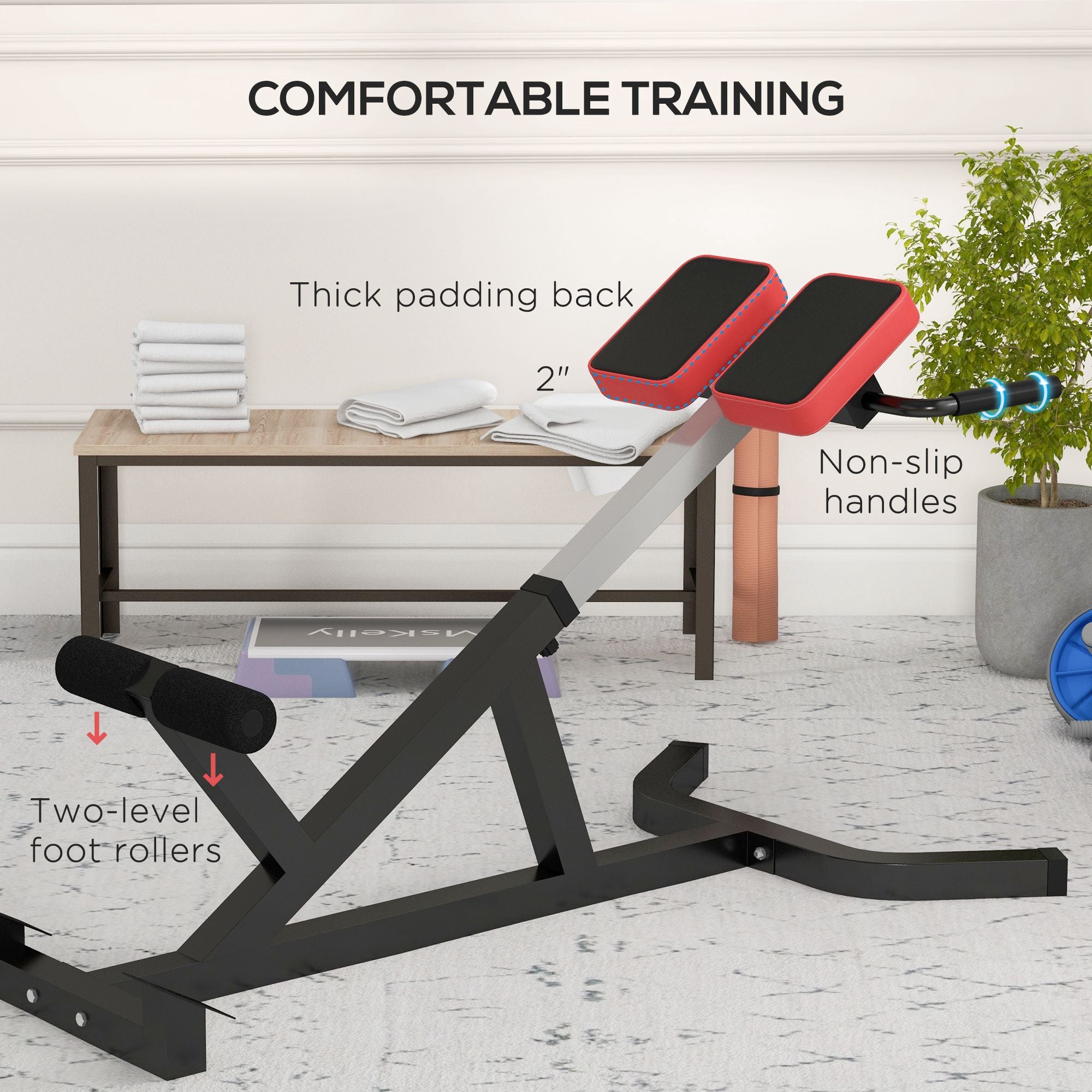 SportNow Roman chair at adjustable height with thick padding, in steel and PU, 126x70x67-84 cm, black - Borgè
