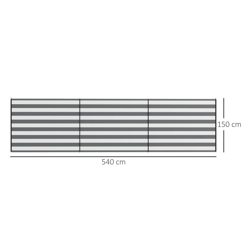 Folding Beach Screen Privacy Screen in Polyester with Steel Bars, 540x150 cm, Grey